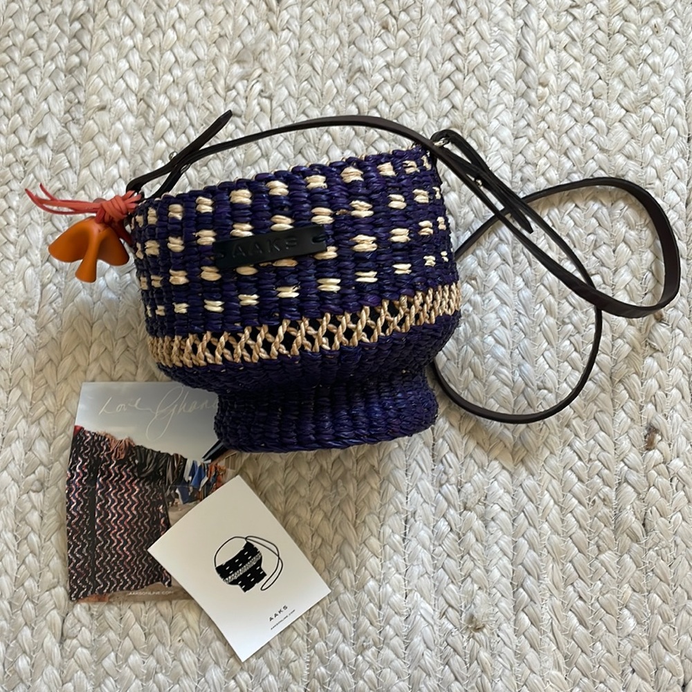 Aaks handmade raffia and cloth crossbody bag